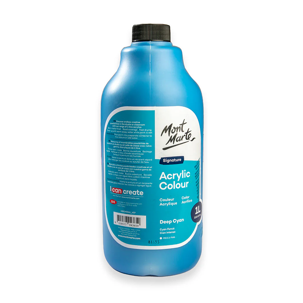 Acrylic Colour Signature 1L (33.8 US fl.oz) Bottle - Deep Cyan - Image 3