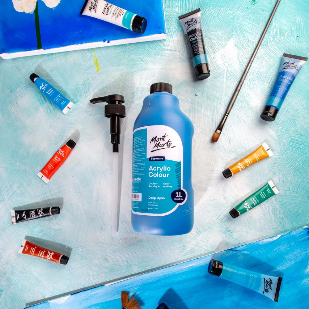 Acrylic Colour Signature 1L (33.8 US fl.oz) Bottle - Deep Cyan - Image 8