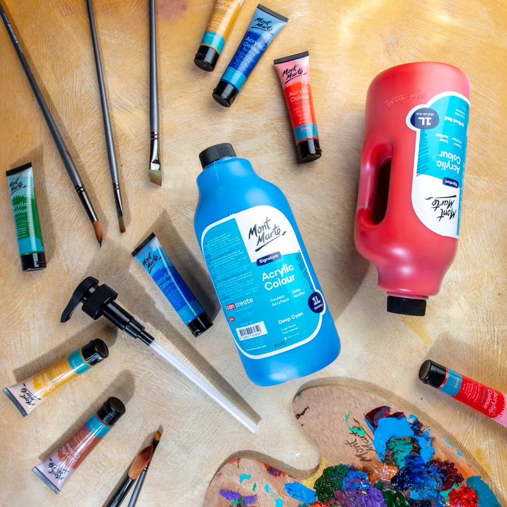 Acrylic Colour Signature 1L (33.8 US fl.oz) Bottle - Deep Cyan - Image 9