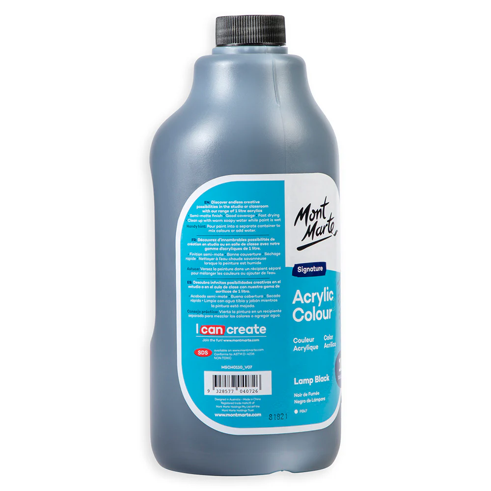 Acrylic Colour Signature 1L (33.8 US fl.oz) Bottle - Lamp Black - Image 5
