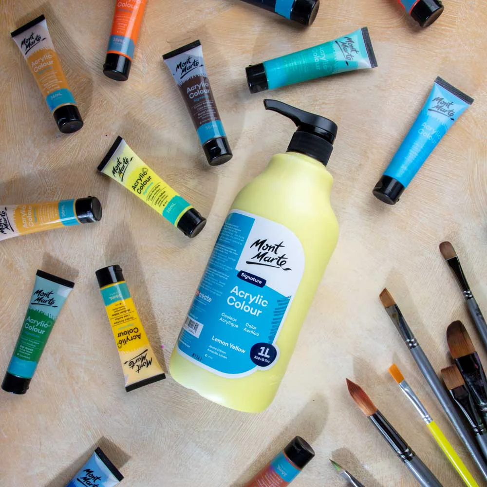 Acrylic Colour Signature 1L (33.8 US fl.oz) Bottle - Lemon Yellow - Image 12