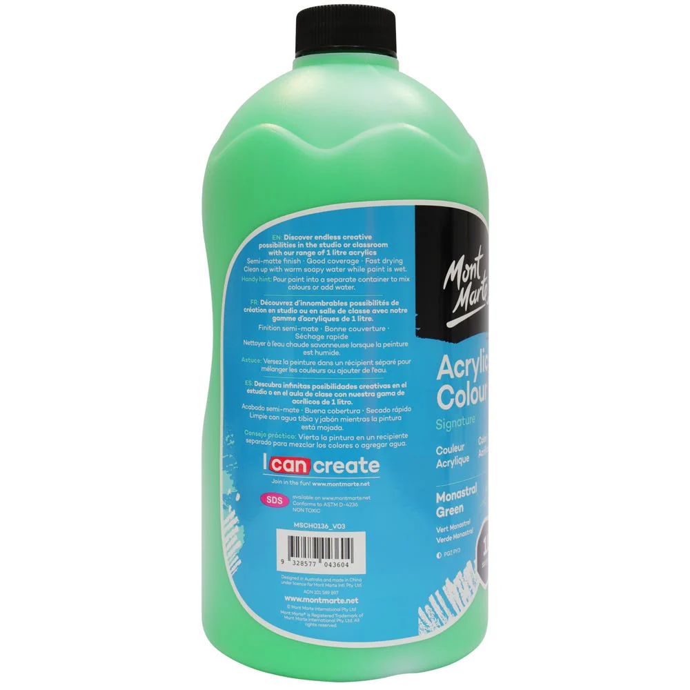 Acrylic Colour Signature 1L (33.8 US fl.oz) Bottle - Monastral Green - Image 4