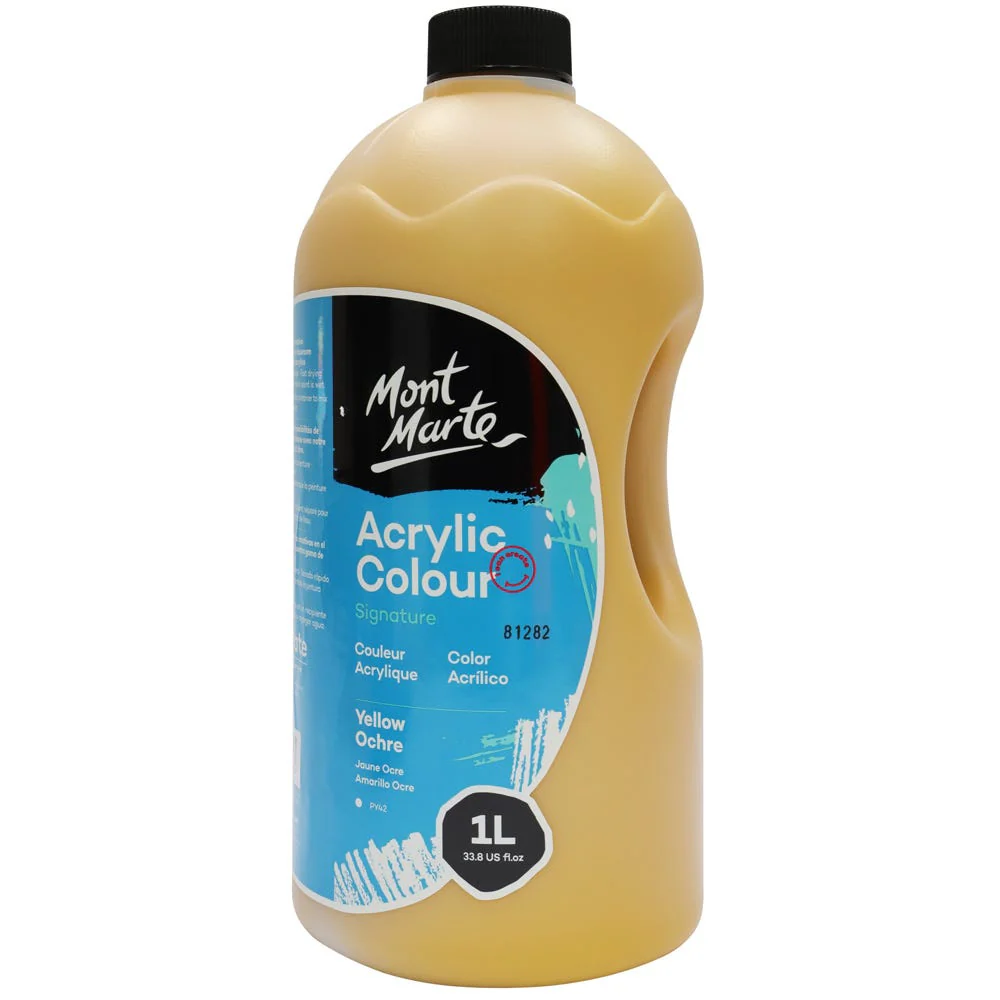 Acrylic Colour Signature 1L (33.8 US fl.oz) Bottle - Yellow Ochre - Image 2