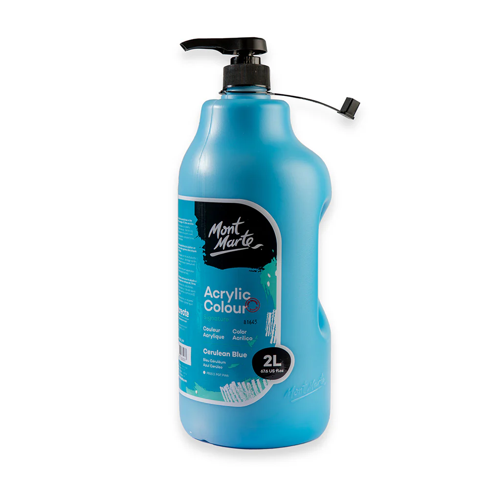 Acrylic Colour Paint Signature 2L (67.6 US fl.oz) Bottle – Cerulean Blue - Image 2