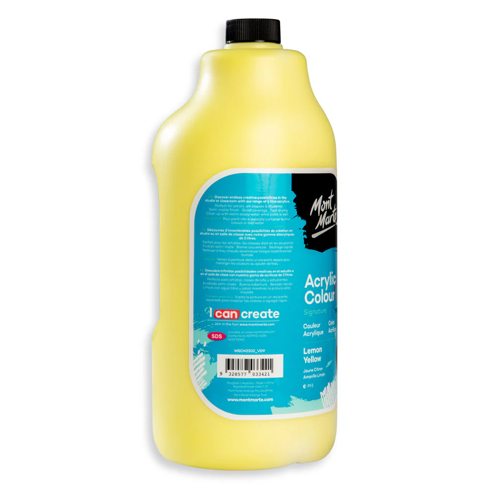 Acrylic Colour Paint Signature 2L (67.6 US fl.oz) Bottle – Lemon Yellow - Image 3