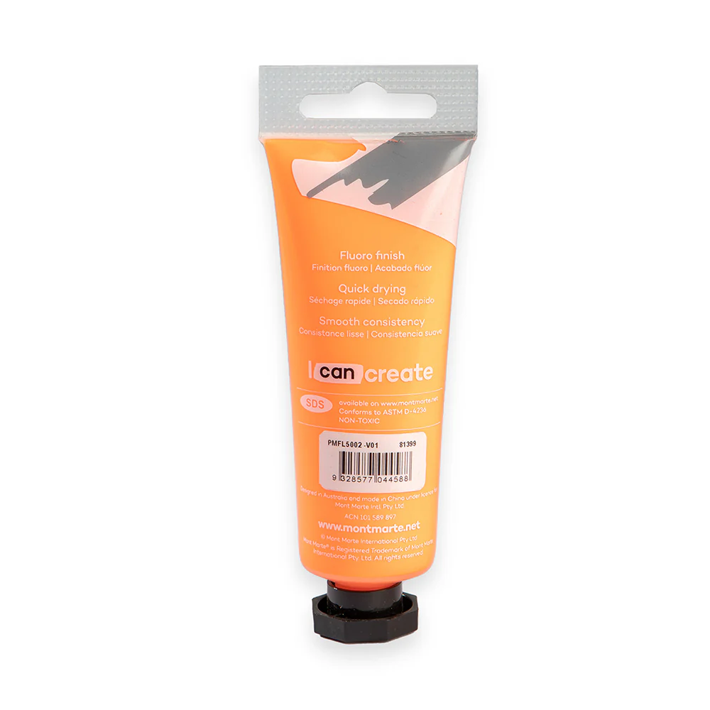 Fluoro Acrylic Paint Premium 50ml (1.7 US fl.oz) Tube - Orange - Image 3