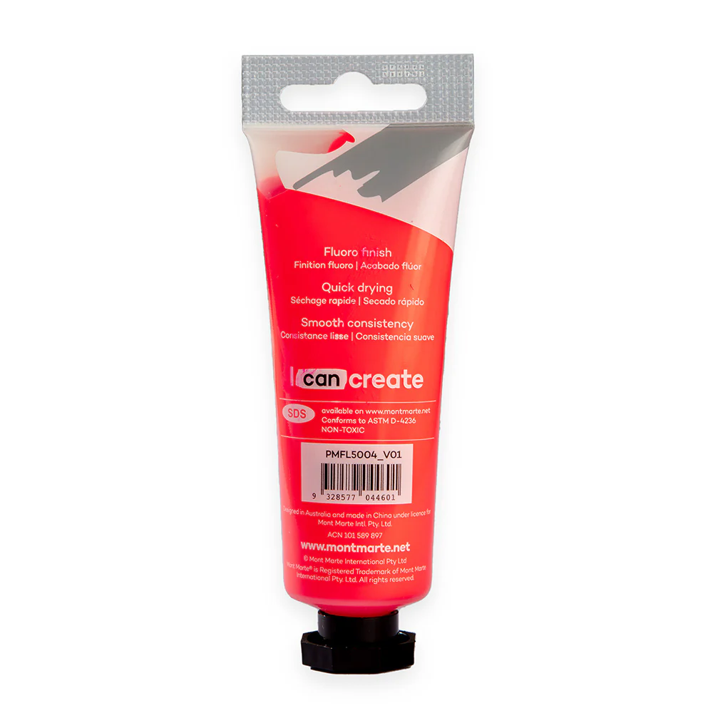 Fluoro Acrylic Paint Premium 50ml (1.7 US fl.oz) Tube - Red - Image 3