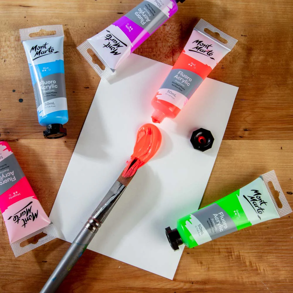 Fluoro Acrylic Paint Premium 50ml (1.7 US fl.oz) Tube - Red - Image 4