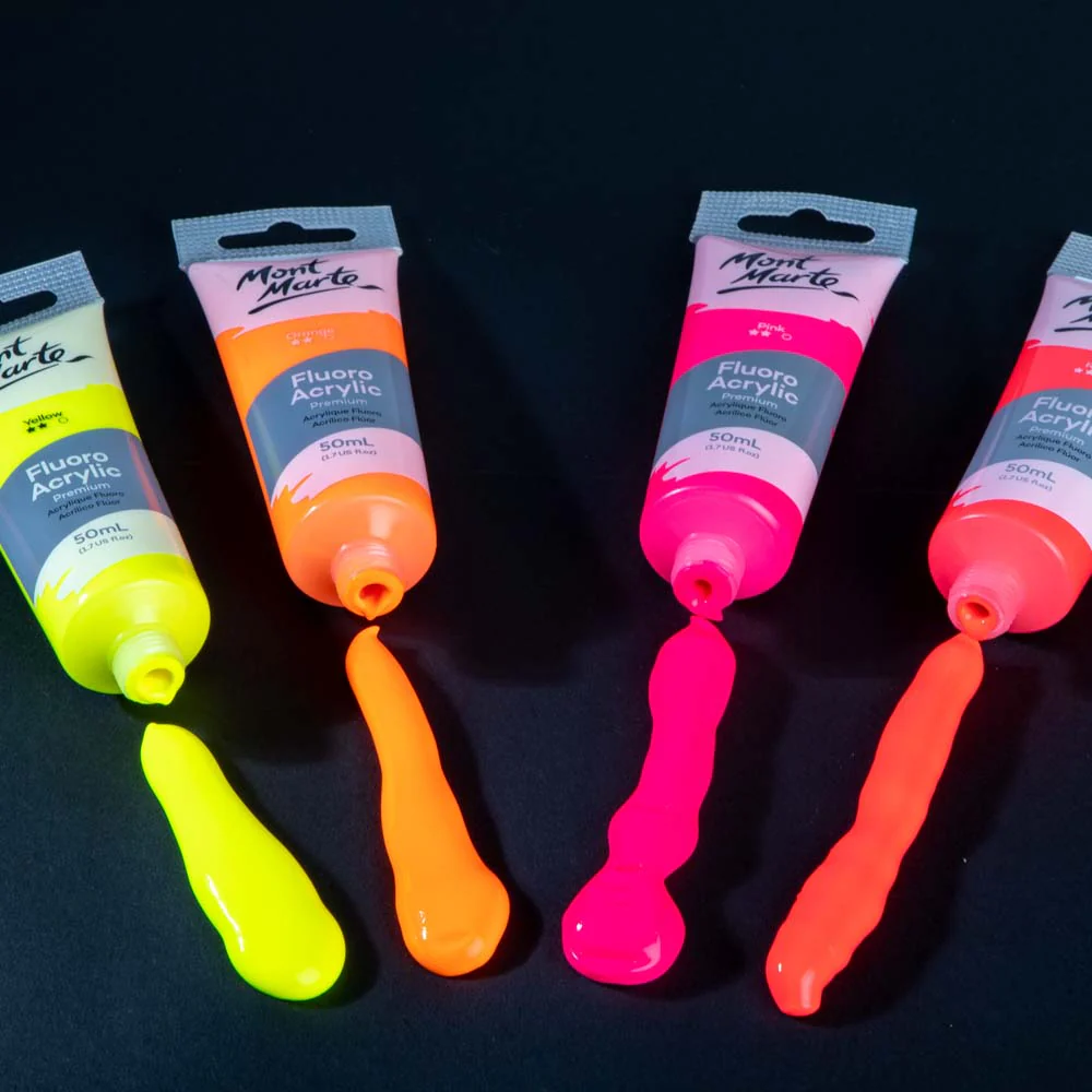 Fluoro Acrylic Paint Premium 50ml (1.7 US fl.oz) Tube - Red - Image 5