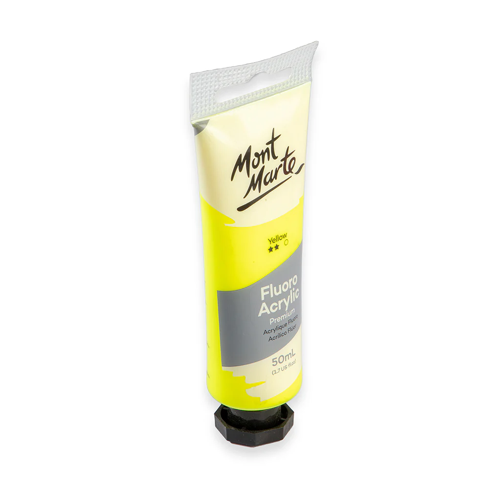 Fluoro Acrylic Paint Premium 50ml (1.7 US fl.oz) Tube - Yellow - Image 2