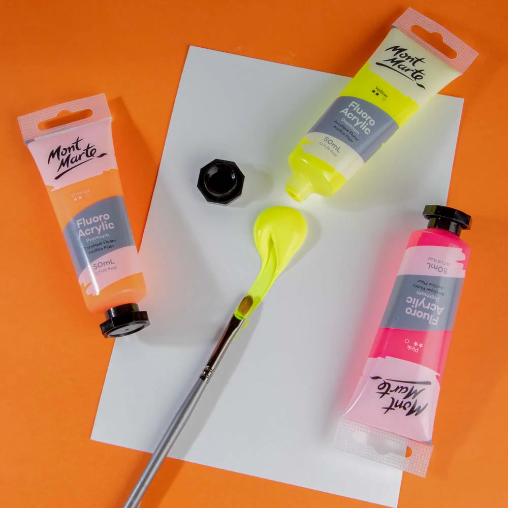 Fluoro Acrylic Paint Premium 50ml (1.7 US fl.oz) Tube - Yellow - Image 4