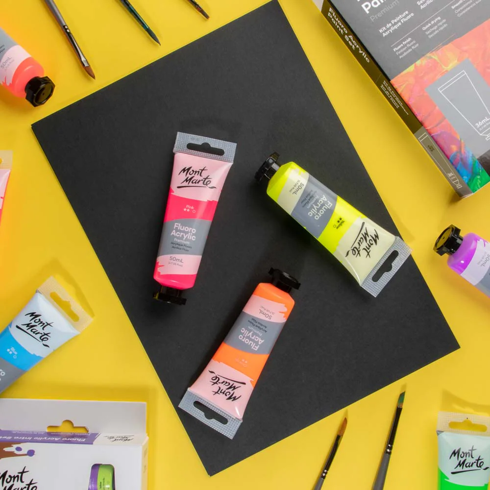 Fluoro Acrylic Paint Premium 50ml (1.7 US fl.oz) Tube - Yellow - Image 9