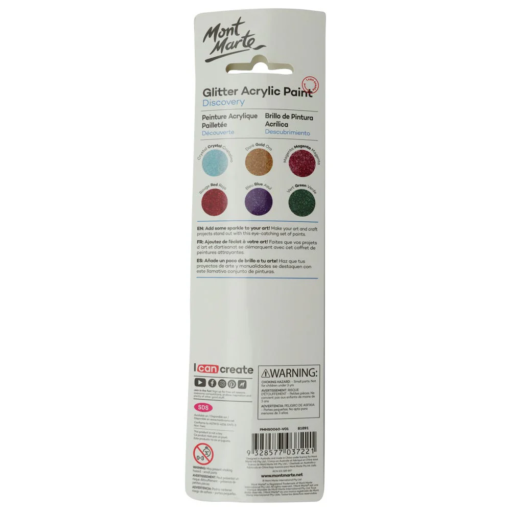 Glitter Acrylic Paints Discovery 6pc x 3.6ml (0.12 US fl.oz) - Image 2