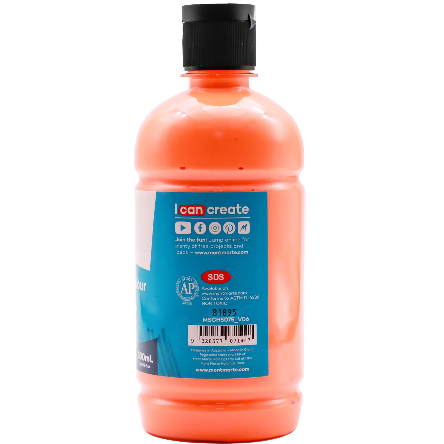 Acrylic Colour Signature 500ml (16.9 US fl.oz) - Fluoro Orange - Image 3