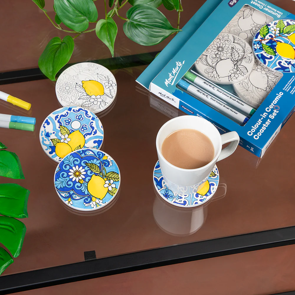 Colour-in Ceramic Coaster Set Signature 7pc – Summer Coast - Image 10