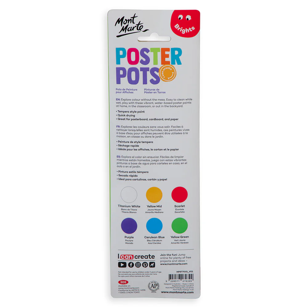 Poster Paint Pots 6pc x 15ml (0.5 US fl.oz) - Brights - Image 3