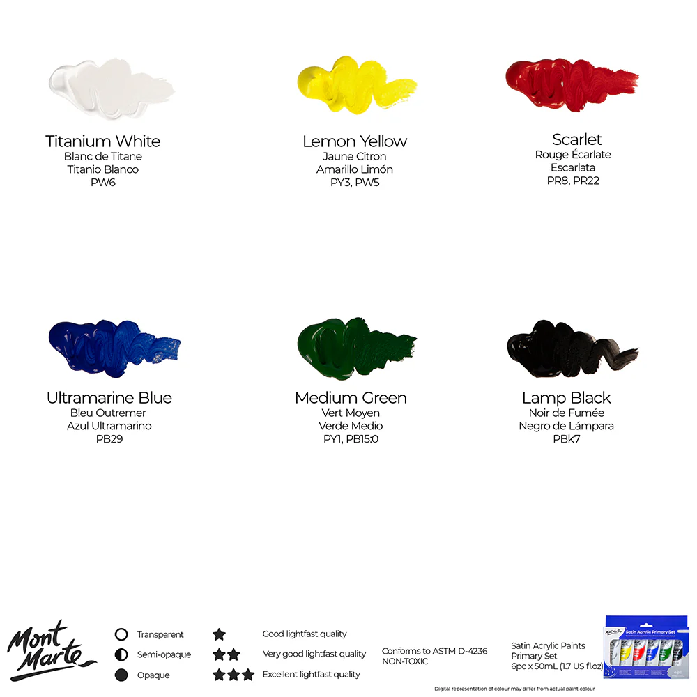 Satin Acrylic Primary Paint Set 6pc x 50ml (1.7 US fl.oz) - Image 12