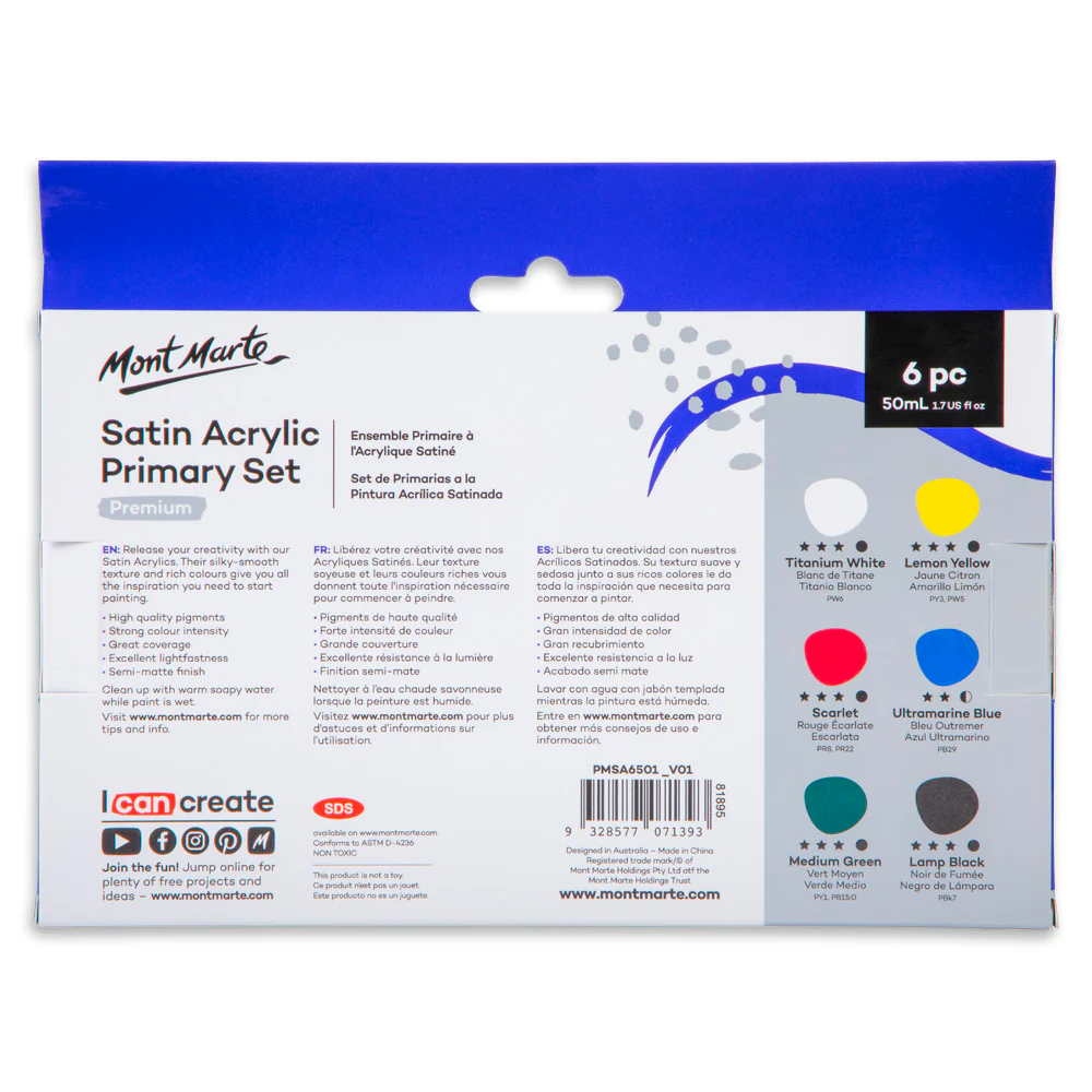 Satin Acrylic Primary Paint Set 6pc x 50ml (1.7 US fl.oz) - Image 4