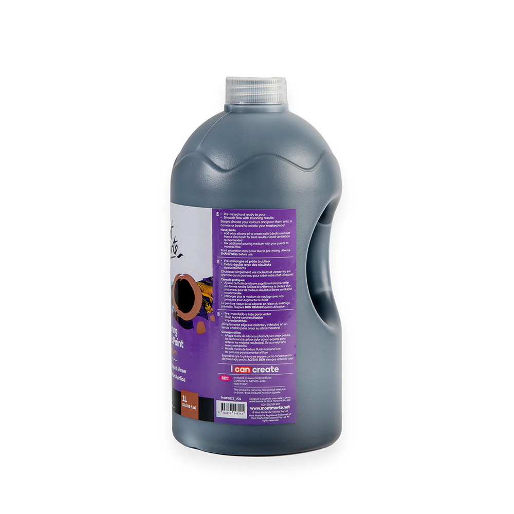 Pouring Acrylic Paint Premium 1L (33.8 US fl.oz) Bottle - Lamp Black - Image 2