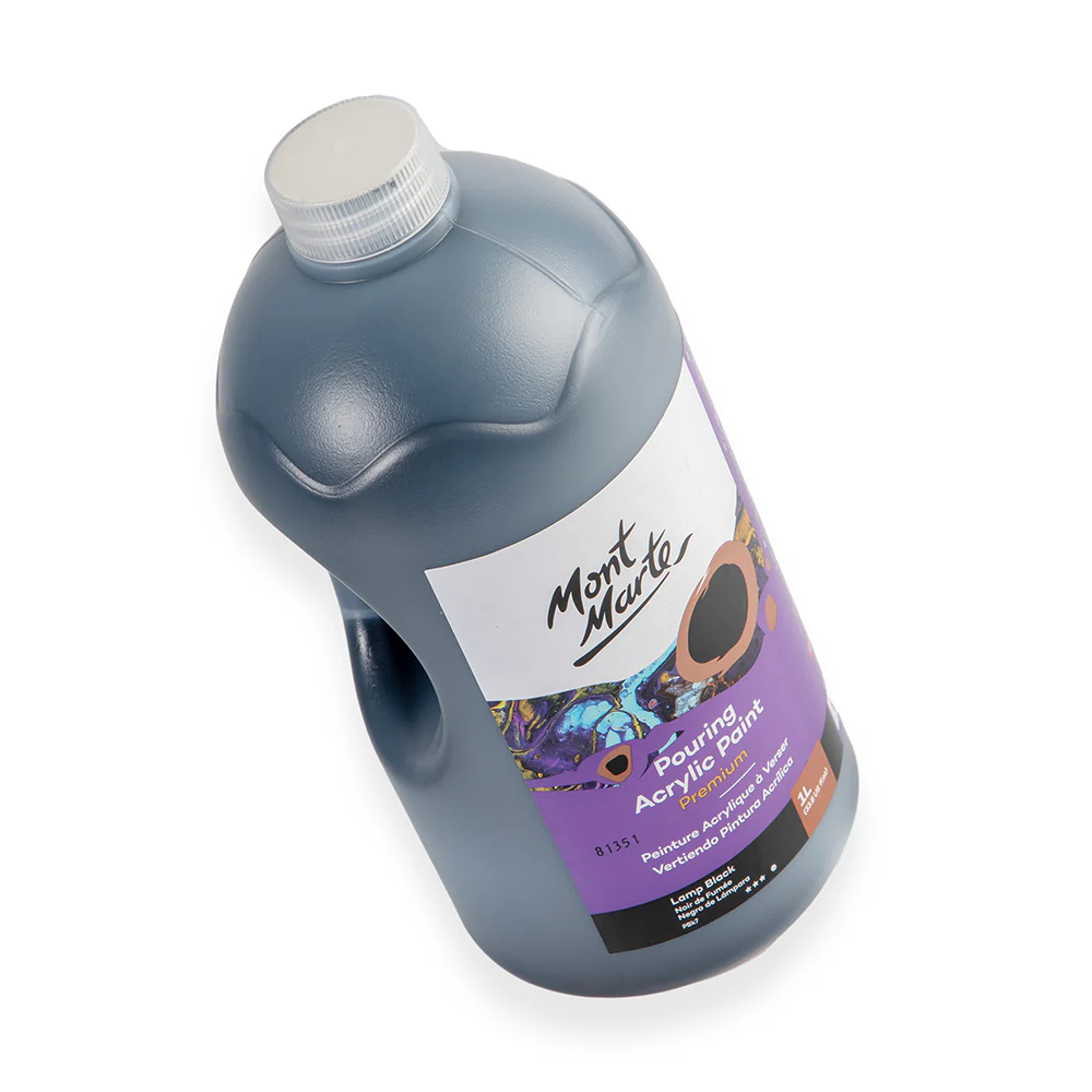 Pouring Acrylic Paint Premium 1L (33.8 US fl.oz) Bottle - Lamp Black - Image 3