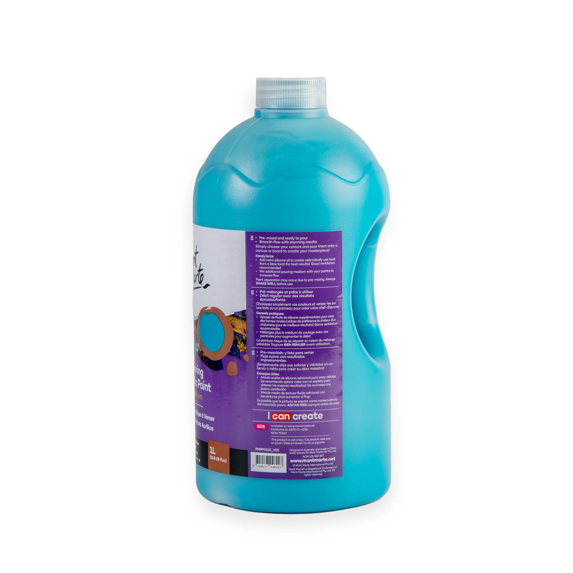 Pouring Acrylic Paint Premium 1L (33.8 US fl.oz) Bottle - Phthalo Turquoise - Image 3