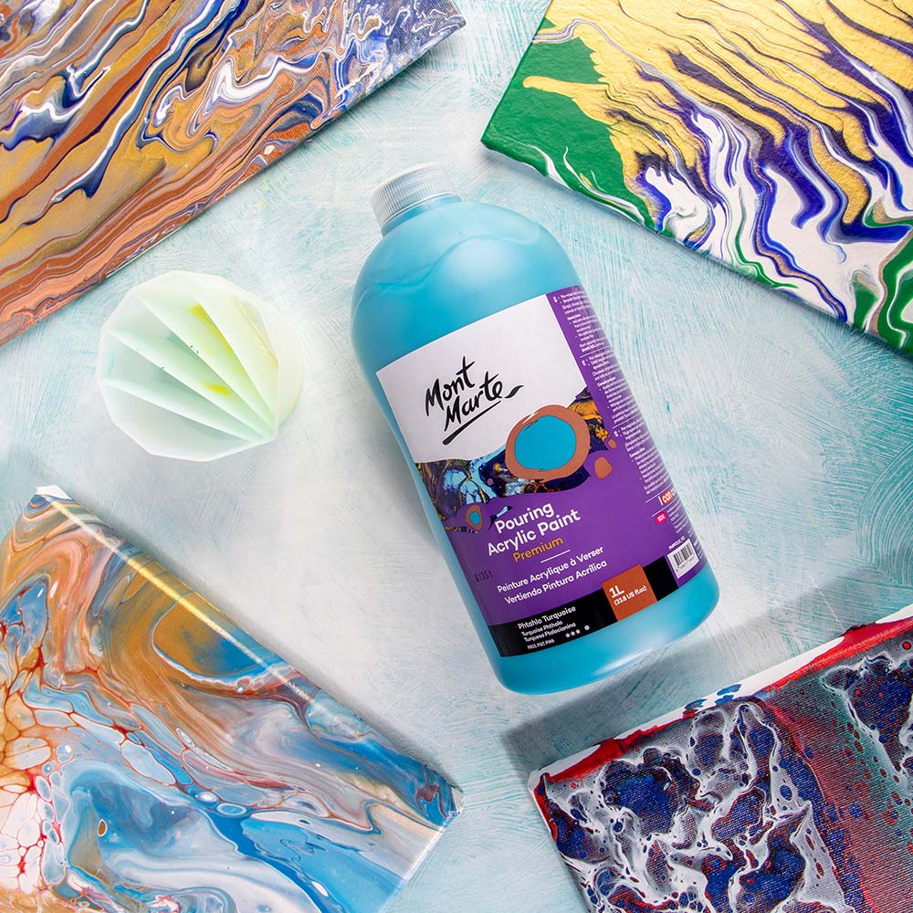 Pouring Acrylic Paint Premium 1L (33.8 US fl.oz) Bottle - Phthalo Turquoise - Image 7