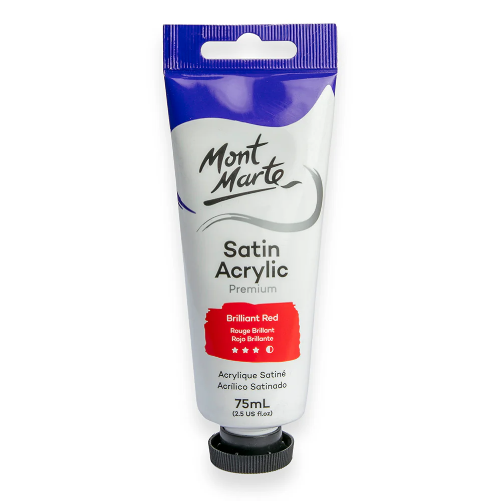 Satin Acrylic Paint Premium 75ml (2.5 US fl.oz) Tube - Brilliant Red