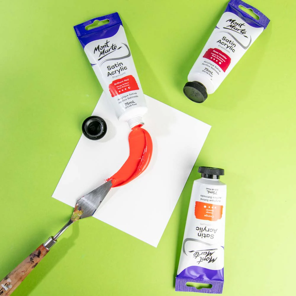 Satin Acrylic Paint Premium 75ml (2.5 US fl.oz) Tube - Brilliant Red - Image 4