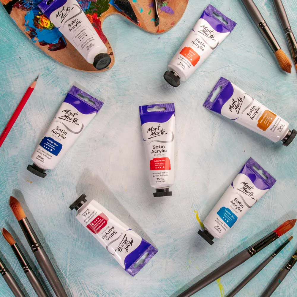 Satin Acrylic Paint Premium 75ml (2.5 US fl.oz) Tube - Brilliant Red - Image 6