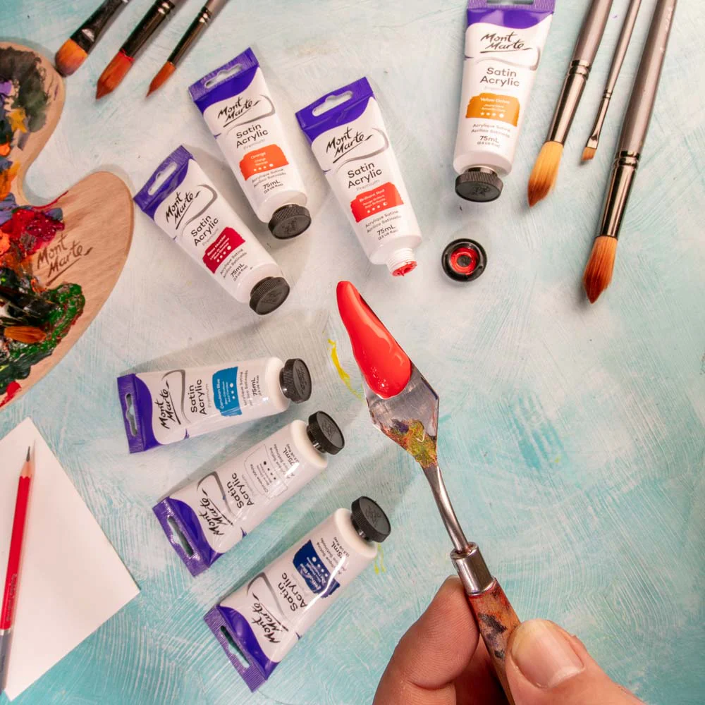 Satin Acrylic Paint Premium 75ml (2.5 US fl.oz) Tube - Brilliant Red - Image 7
