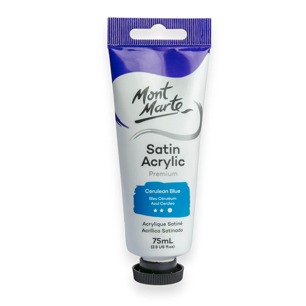 Satin Acrylic Paint Premium 75ml (2.5 US fl.oz) Tube - Cerulean Blue