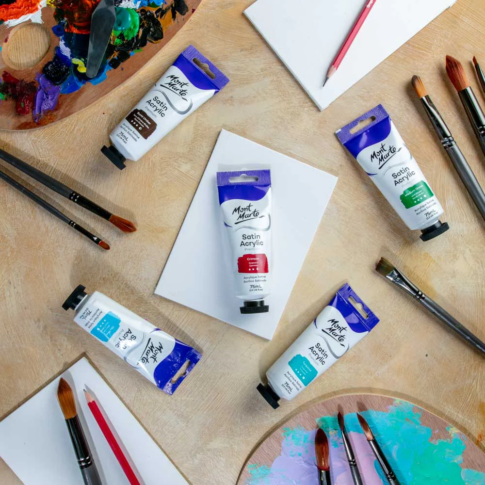 Satin Acrylic Paint Premium 75ml (2.5 US fl.oz) Tube - Crimson - Image 6
