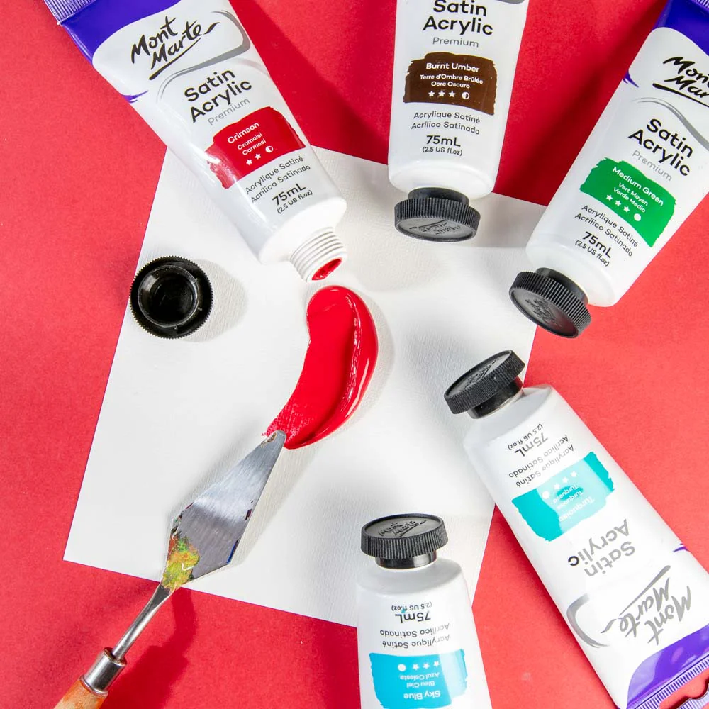 Satin Acrylic Paint Premium 75ml (2.5 US fl.oz) Tube - Crimson - Image 7