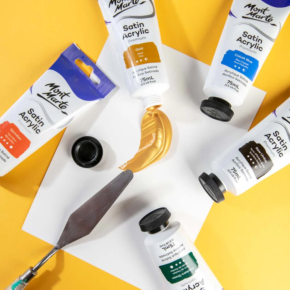 Satin Acrylic Paint Premium 75ml (2.5 US fl.oz) Tube - Gold - Image 5