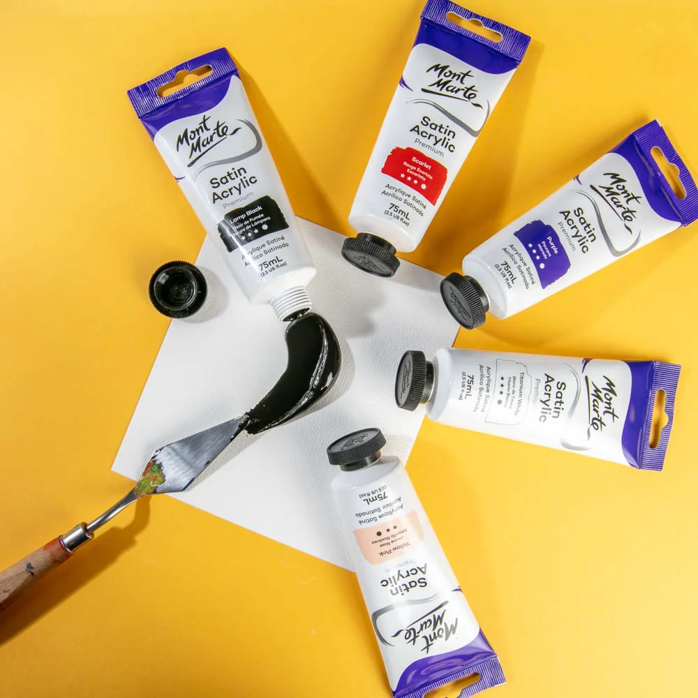 Satin Acrylic Paint Premium 75ml (2.5 US fl.oz) Tube - Lamp Black - Image 5