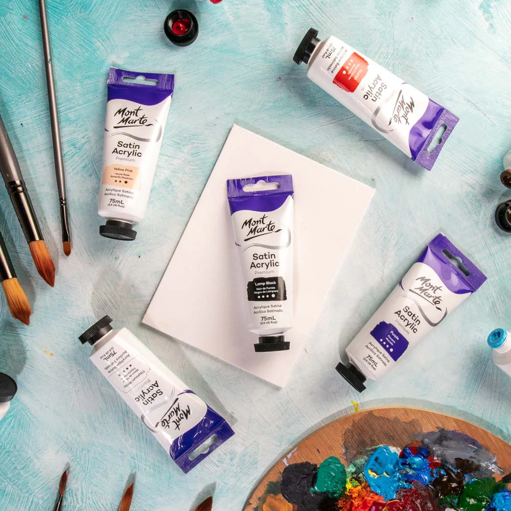 Satin Acrylic Paint Premium 75ml (2.5 US fl.oz) Tube - Lamp Black - Image 6