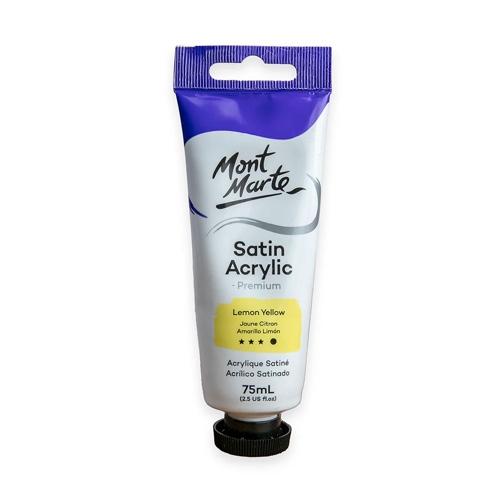 Satin Acrylic Paint Premium 75ml (2.5 US fl.oz) Tube - Lemon Yellow