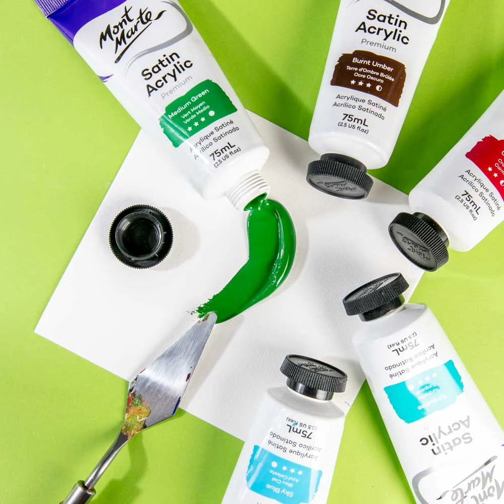 Satin Acrylic Paint Premium 75ml (2.5 US fl.oz) Tube - Medium Green - Image 5