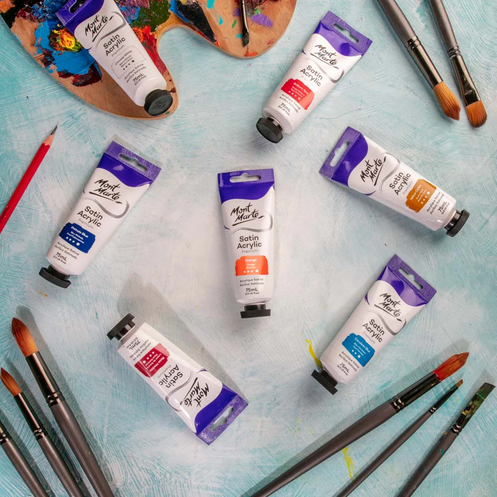 Satin Acrylic Paint Premium 75ml (2.5 US fl.oz) Tube - Orange - Image 8