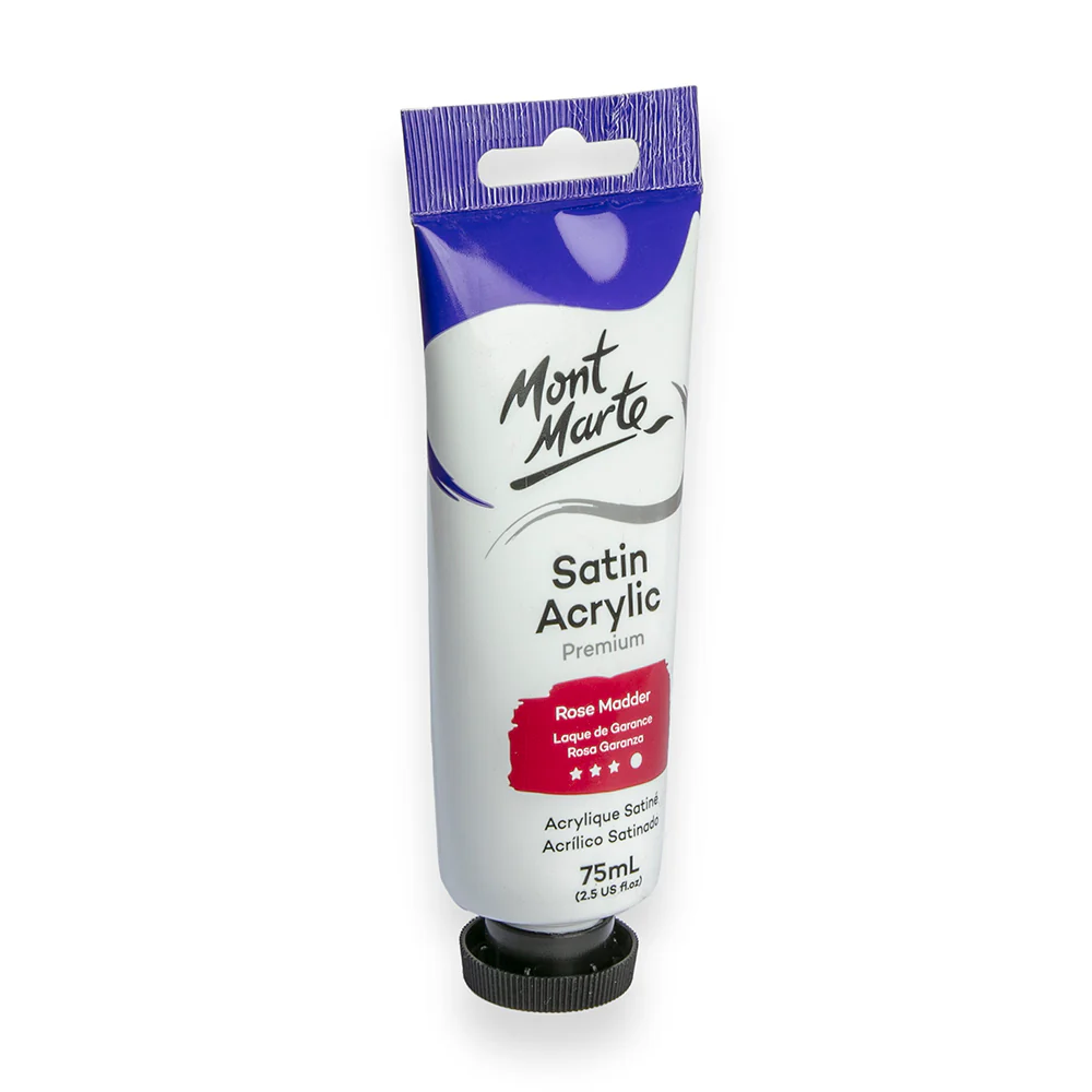 Satin Acrylic Paint Premium 75ml (2.5 US fl.oz) Tube - Rose Madder - Image 2
