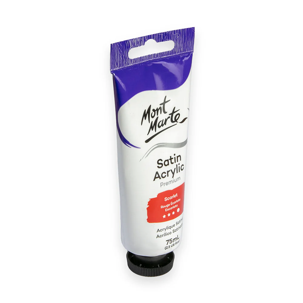 Satin Acrylic Paint Premium 75ml (2.5 US fl.oz) Tube - Scarlet - Image 2