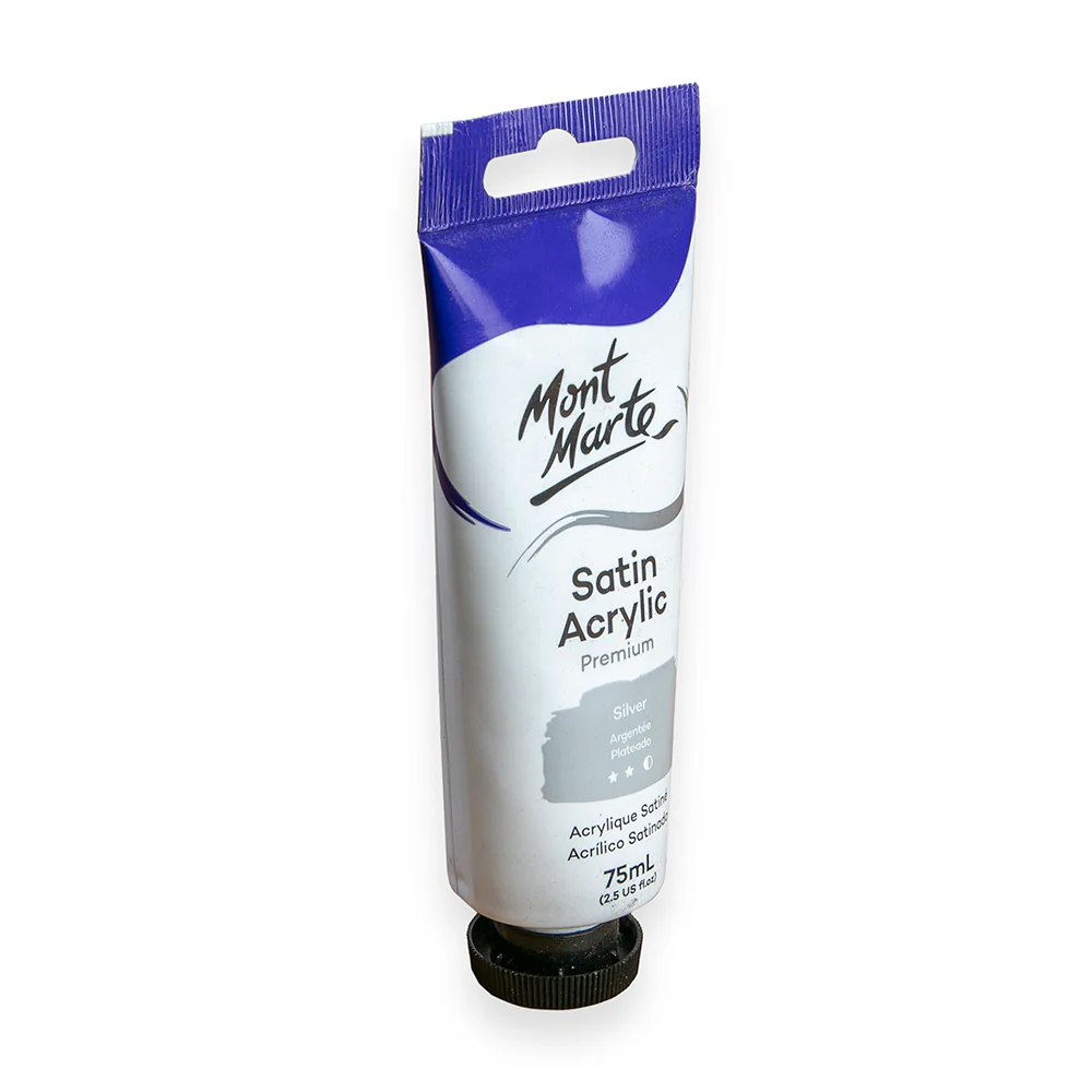 Satin Acrylic Paint Premium 75ml (2.5 US fl.oz) Tube - Silver - Image 3