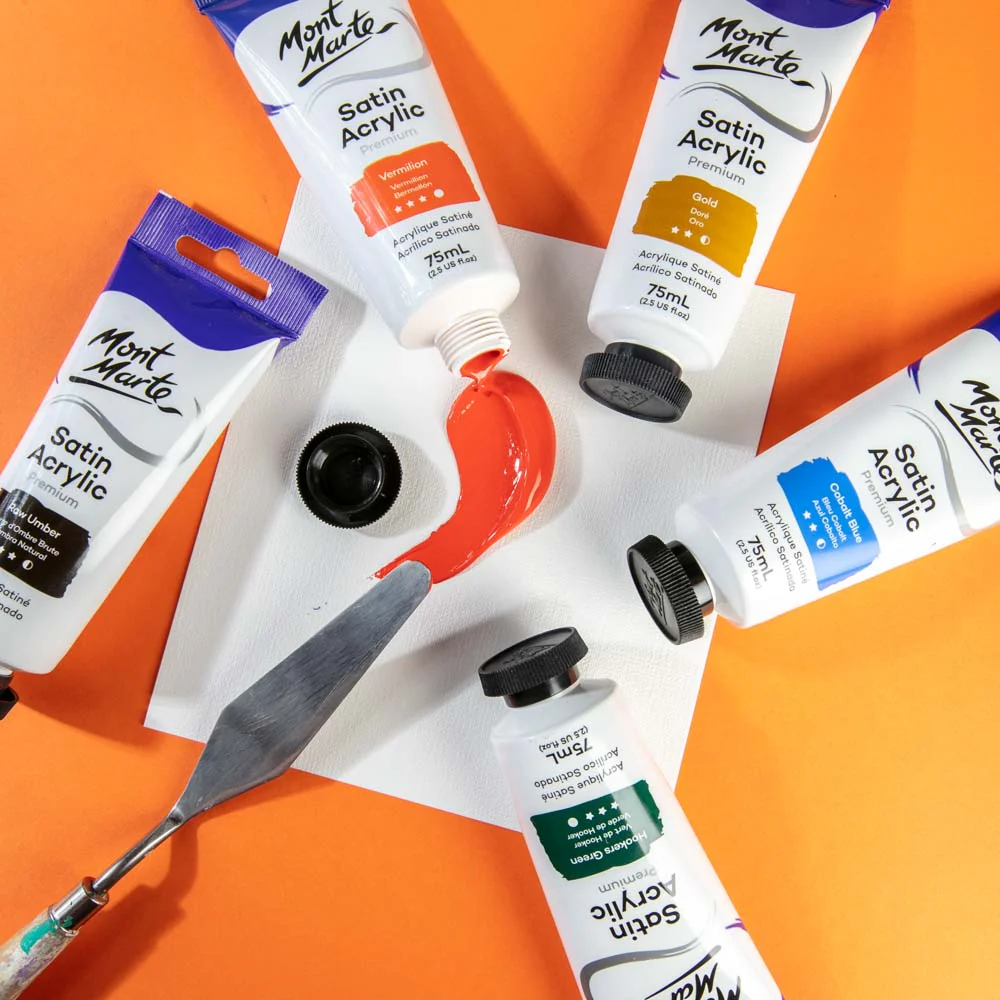 Satin Acrylic Paint Premium 75ml (2.5 US fl.oz) Tube - Vermilion - Image 5