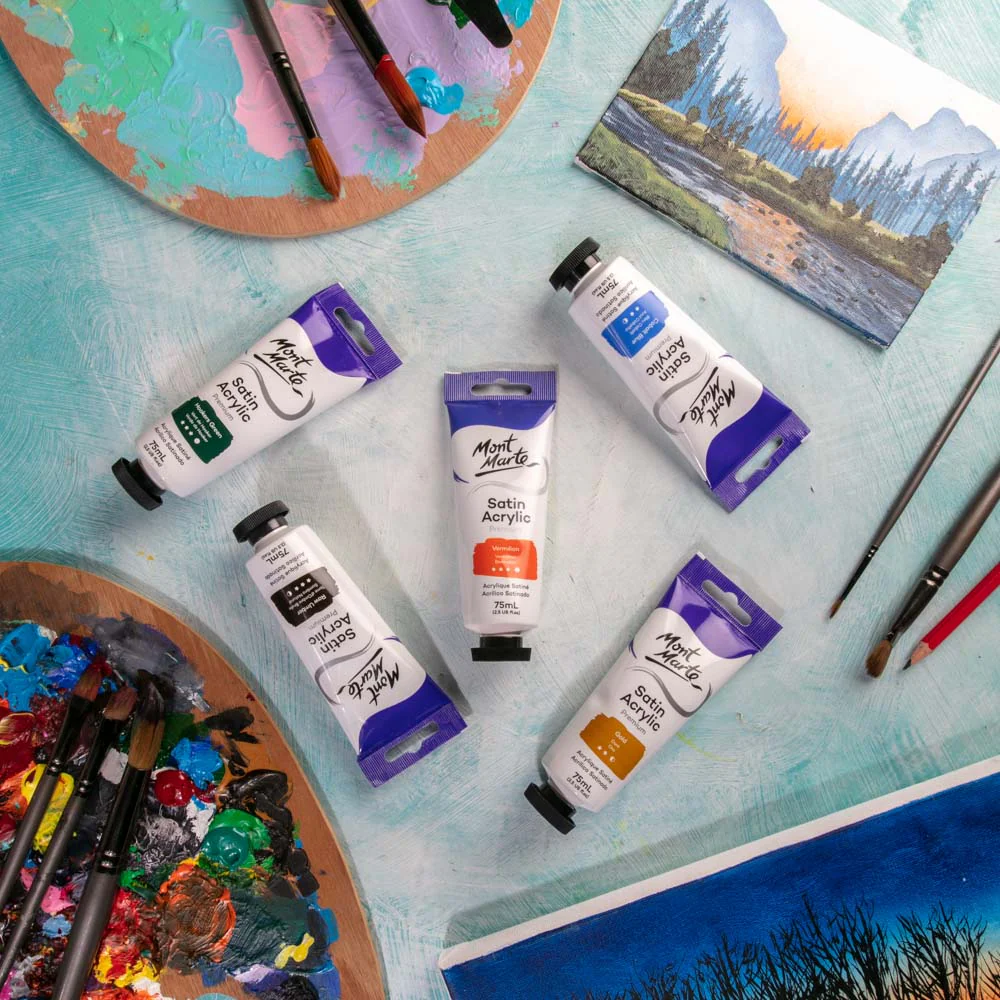 Satin Acrylic Paint Premium 75ml (2.5 US fl.oz) Tube - Vermilion - Image 6