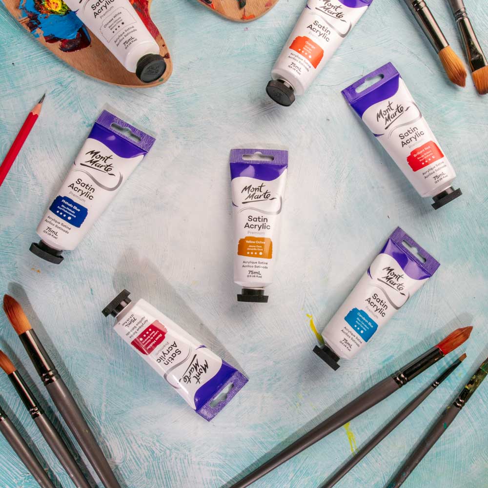 Satin Acrylic Paint Premium 75ml (2.5 US fl.oz) Tube - Yellow Ochre - Image 8