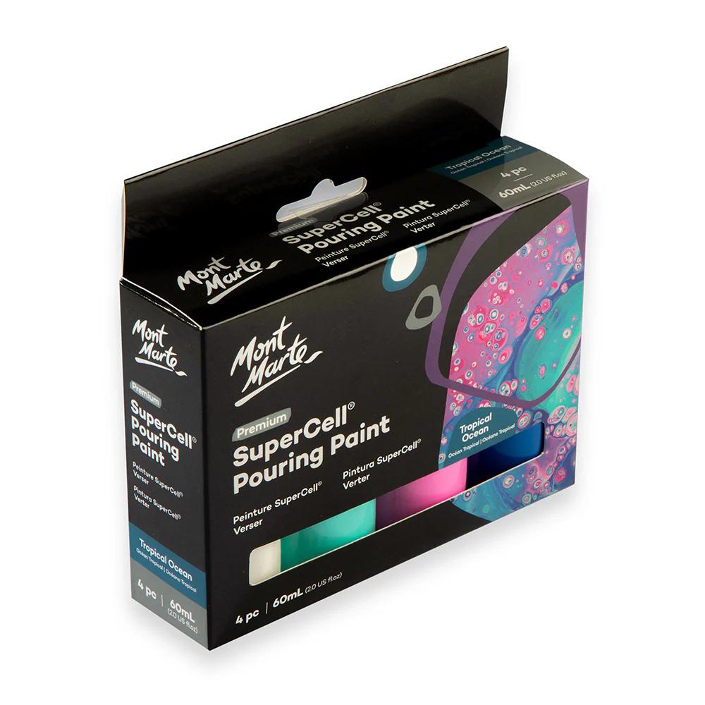 SuperCell Pouring Paint Set Premium 4pc x 60ml (2 US fl.oz) - Tropical Ocean - Image 3