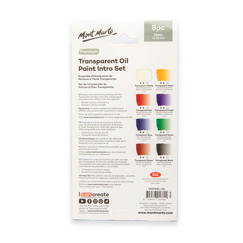 Transparent Oil Paint Intro Set Premium 8pc x 18ml (0.6 US fl.oz) - Image 5