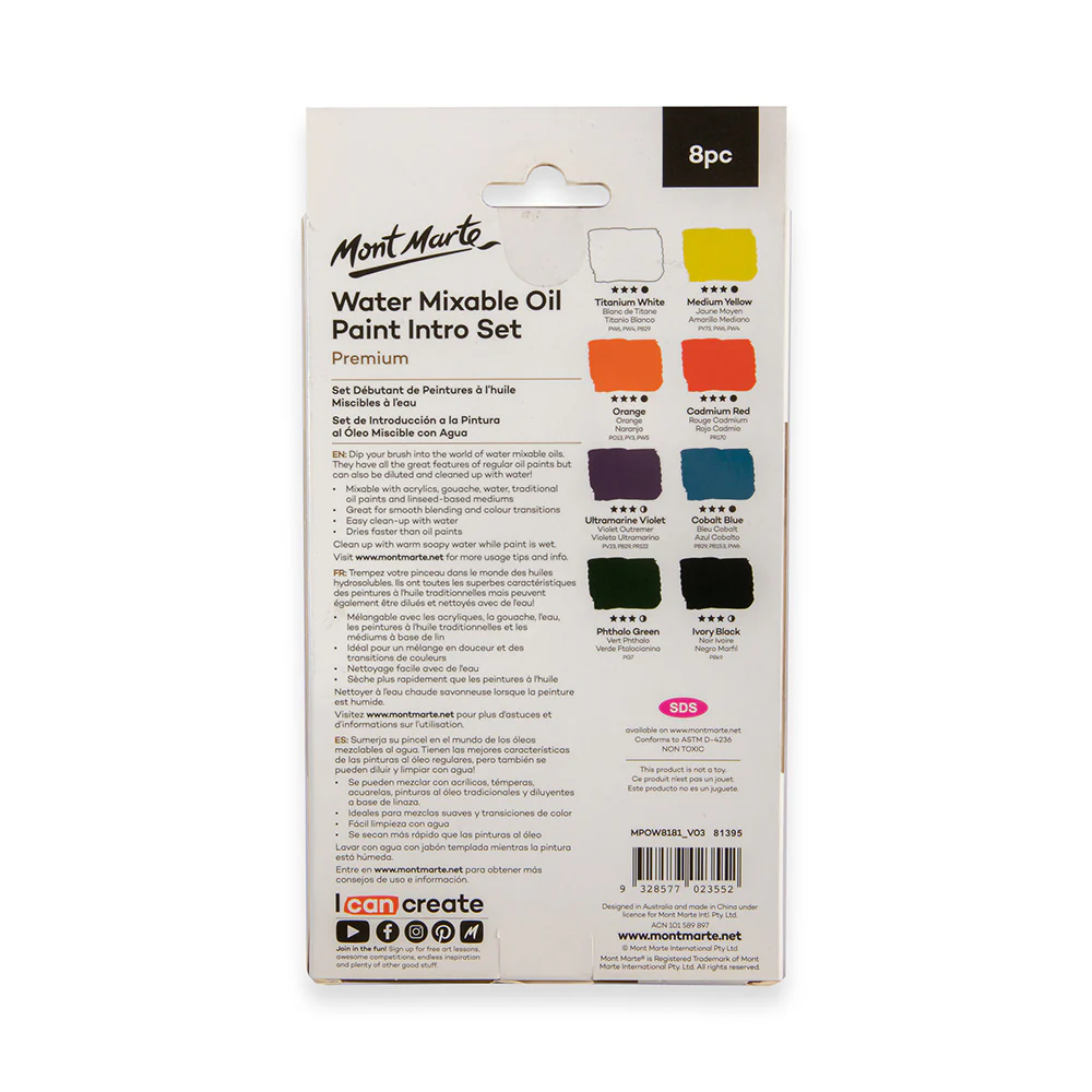 Water Mixable Oil Paint Intro Set Premium 8pc x 18ml  (0.6 US fl.oz) - Image 4